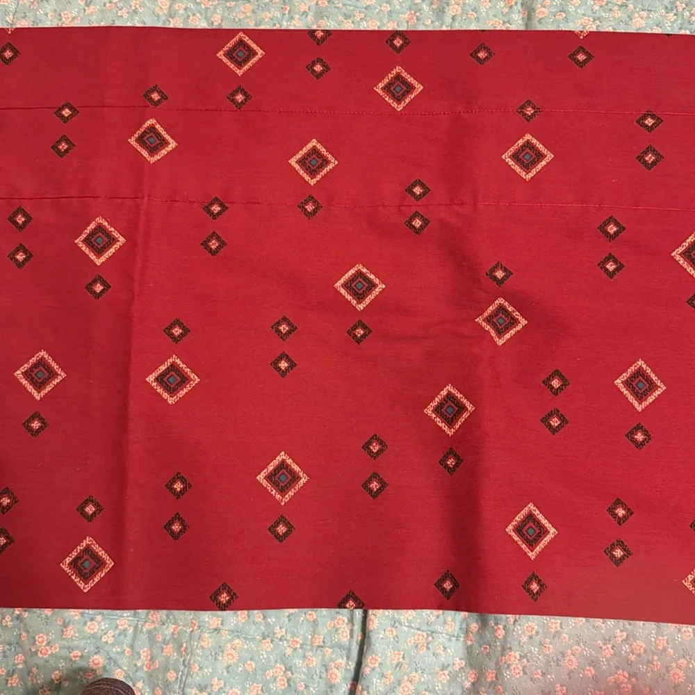 Red Valance with Small Geometric Designs